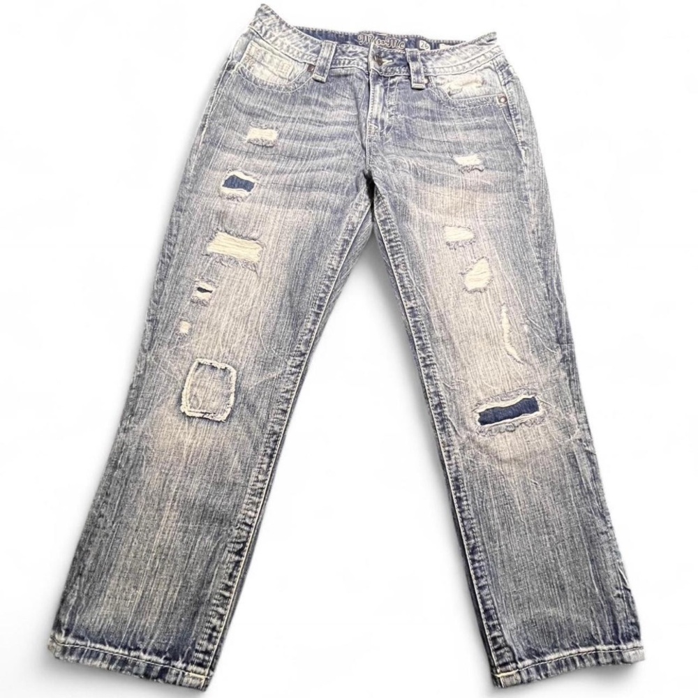 Miss Me Boyfriend Cropped, Distressed Oversized Jeans, 26
